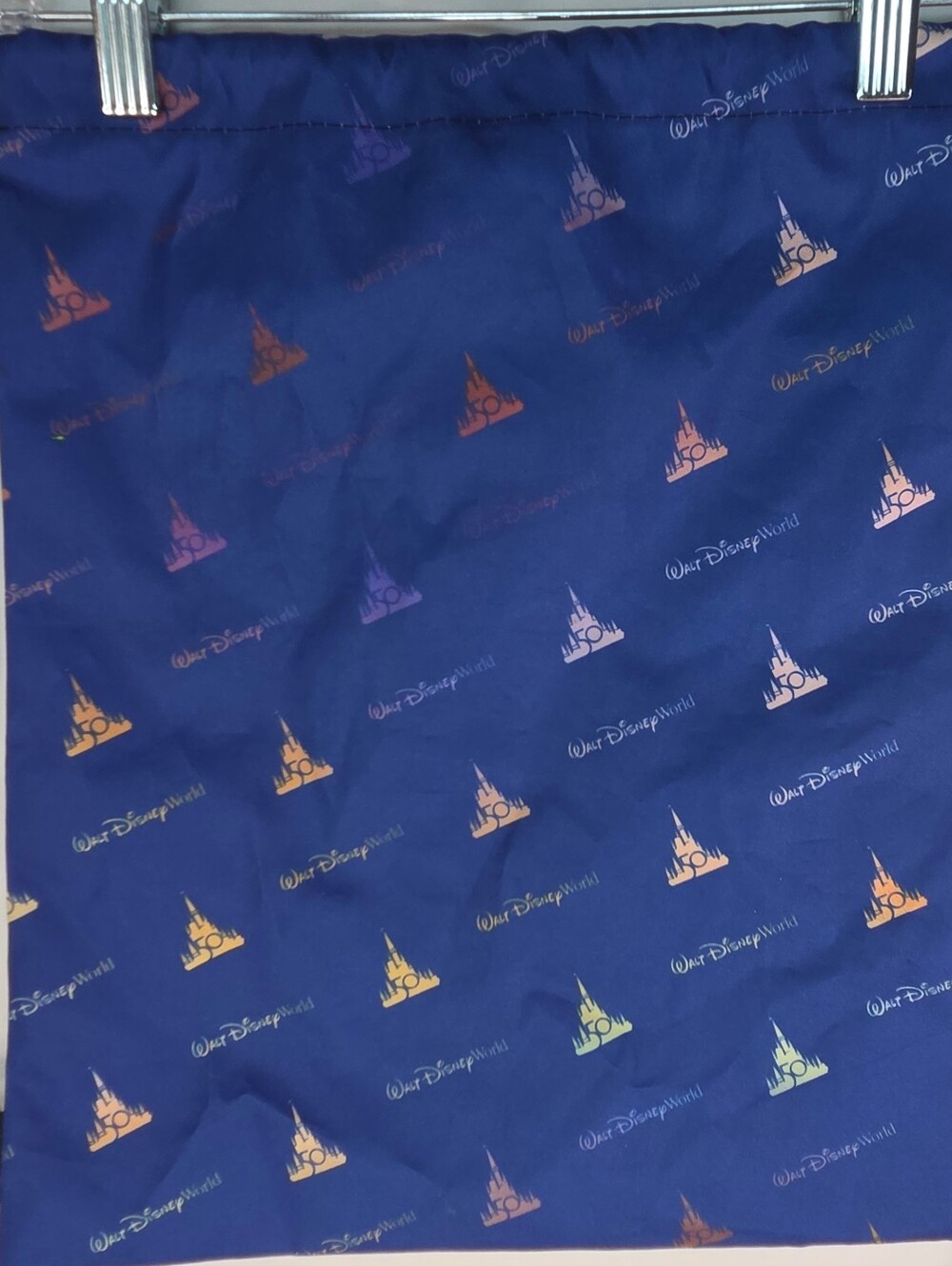 Walt Disney World 50th Anniversary Drawstring Bag Backpack Blue Castle Pattern